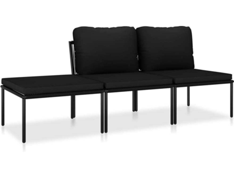 Conjunto 3 de muebles de jardín VIDAXL con cojines PVC negro