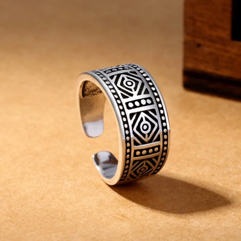 Anillo abierto para hombre con diseño geométrico retro steampunk en plata tibetana y forma de diamante, inspirado en las motocicletas. MDUG