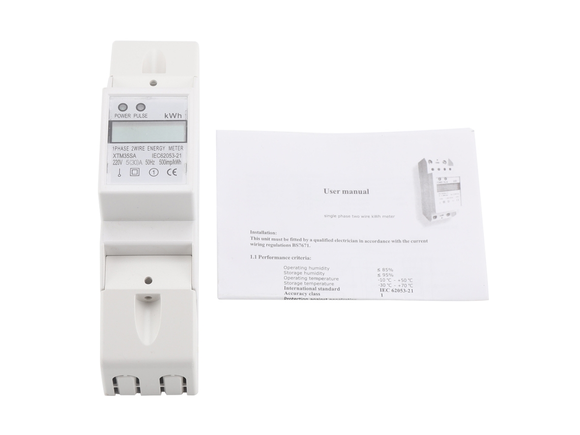 Medidor De Electricidad Monofásico De 2 Polos Para Riel Din, 220 V, Con Pantalla Lcd Digital, 5(30) A