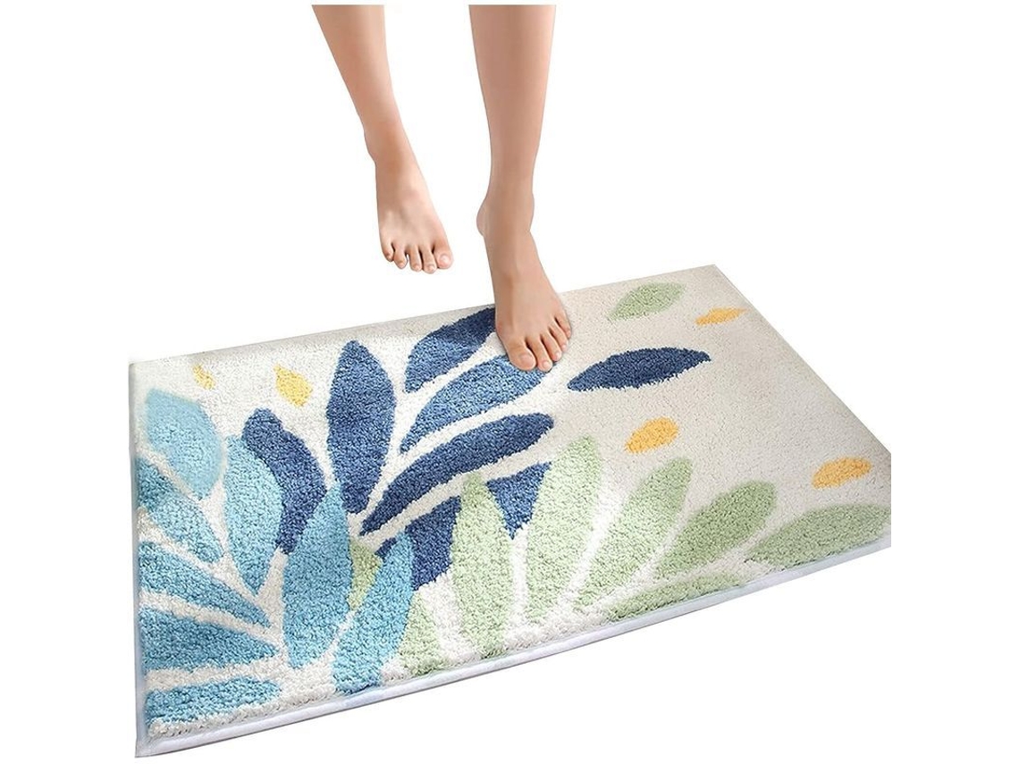 Alfombrilla De Baño Antideslizante Con Estampado De Hojas, Suave Y Lavable.