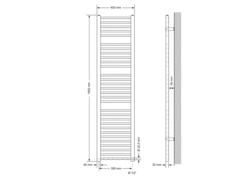 Radiador eléctrico de baño con elemento calefactor 1200W de alta eficiencia 400 x 1800 mm Blanco LUXEBATH