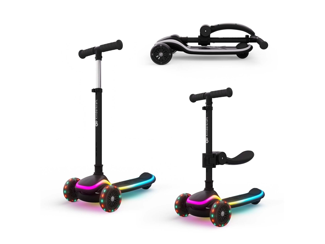 Patinete Plegable Kinderkraft RAKET UP 2 en 1 con luces LED, ajuste en 4 alturas y estructura ligera Negro