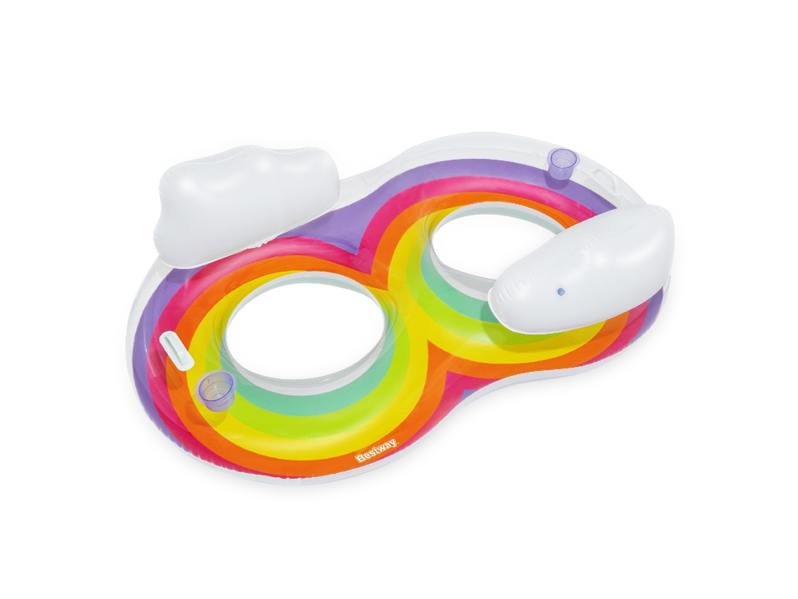 Flotador Hinchable Doble para Playa O Piscina BESTWAY Rainbow Dreams Swin Tube 172X102 Cm Con 2 Posavasos Multicolor