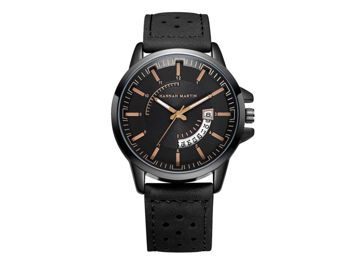 Reloj Deportivo Hannah Martin Con Calendario Pulsera Transpirable Cuarzo Negro
