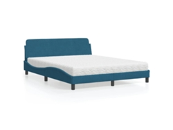 Cama Con Colchón Terciopelo Azul 160x200 Cm