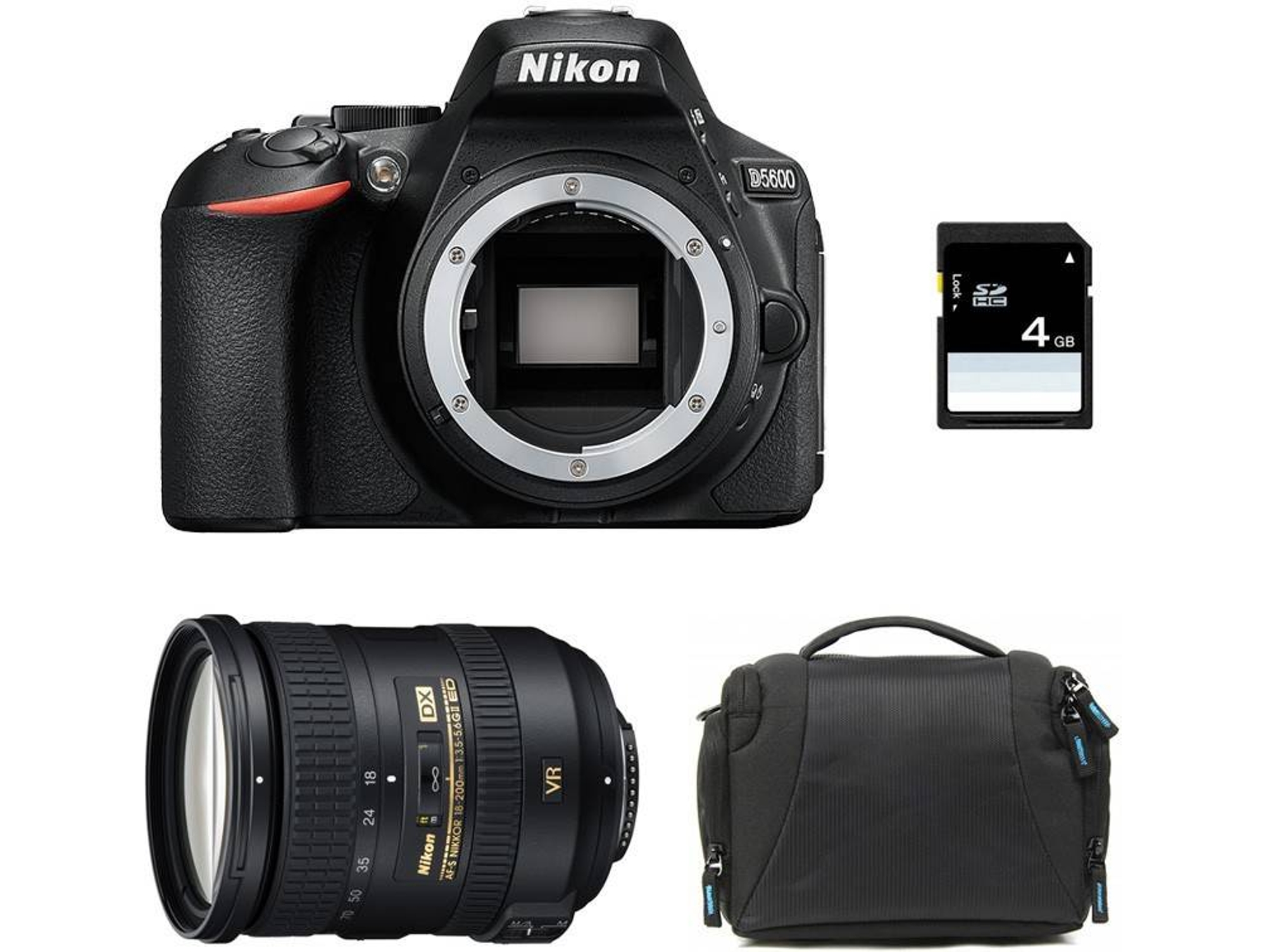 Kit Cámara Réflex NIKON D5600 + 18-200 VR + Bolsa + SD 4Go