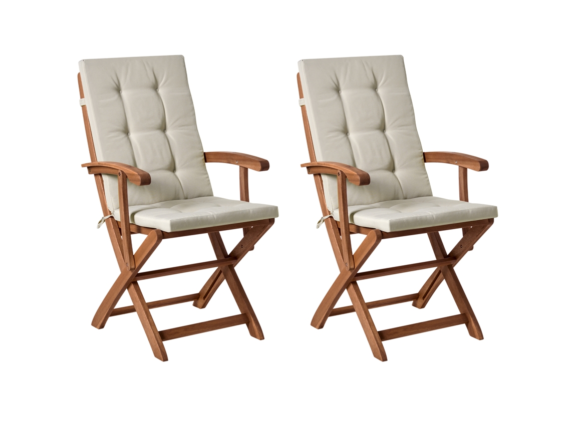 Conjunto De Assentos De Exterior Dobráveis Com Almofadas Beliani Maui Premium De Madeira De Acácia Castanho 46x48x92