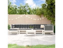 Conjunto de jardín de 8 piezas con cojines, madera maciza, blanco, DKD Home Decor