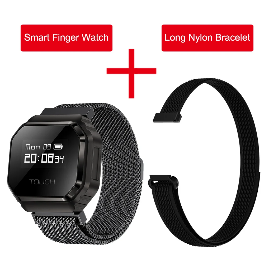 Pulsera inteligente (acero negro), anillo de fitness 2 en 1, resistente al agua hasta 5 ATM.