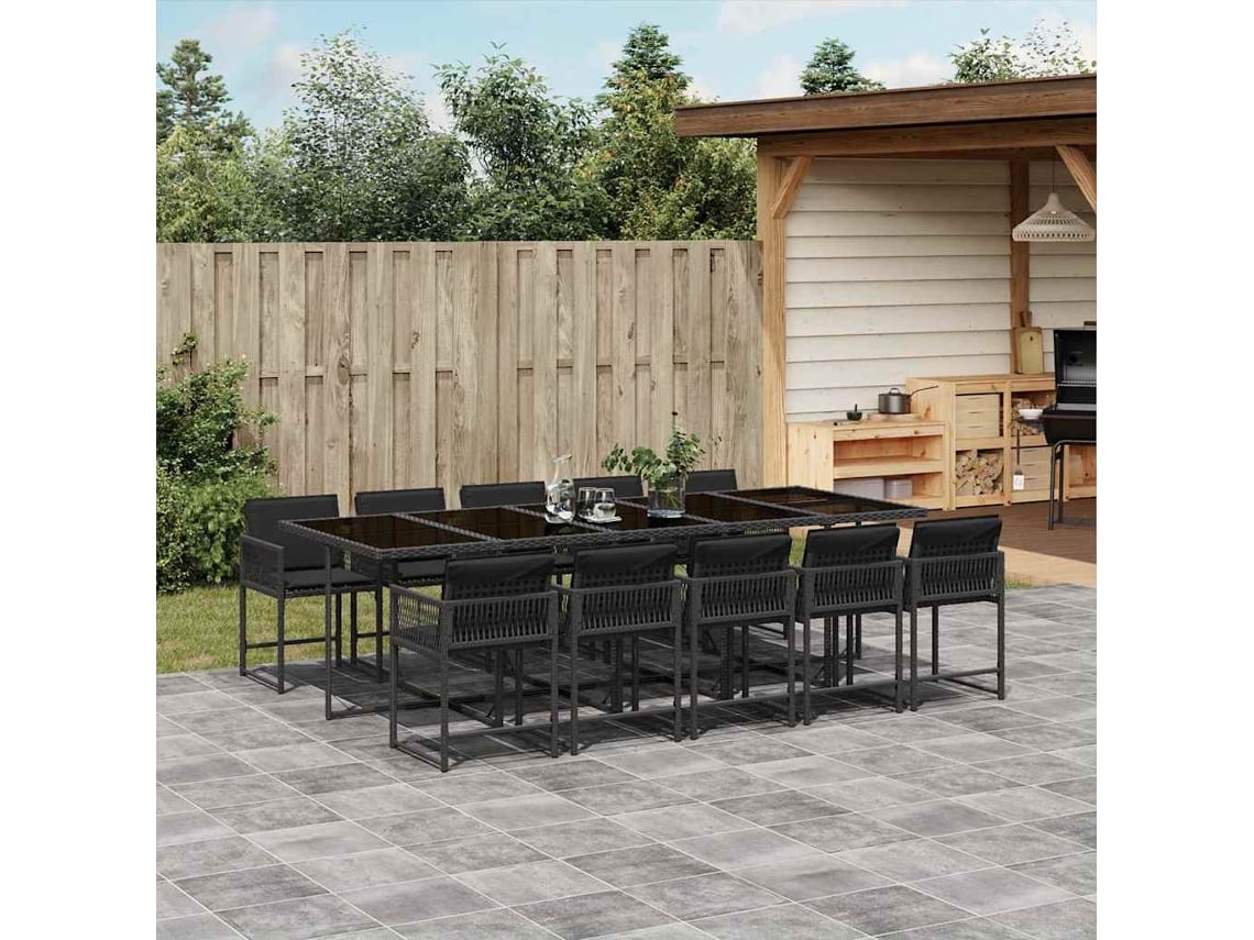 Juego de comedor de jardín de 11 piezas con cojines de mimbre negros de DKD Home Decor