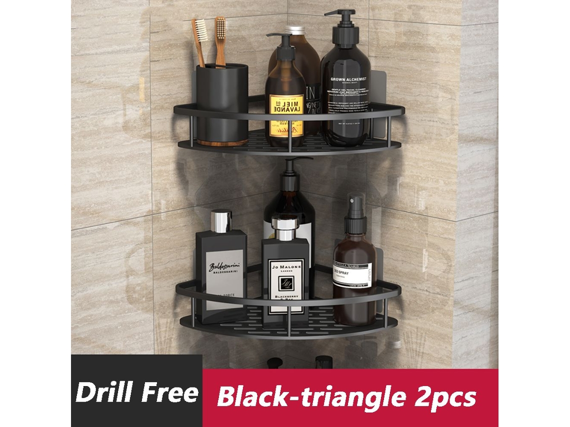 Estantes de ducha de esquina, organizador de bañera, estante triangular negro Jortmrd