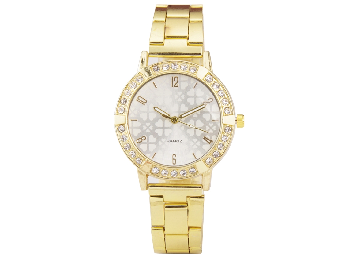 Reloj De Pulsera Unisex De Acero Inoxidable, Estilo Casual Y Elegante, Con Movimiento De Cuarzo, Color Dorado.