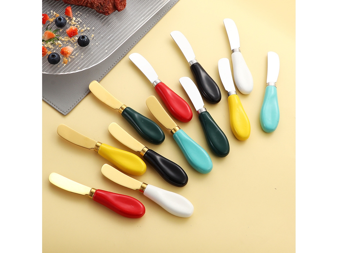 Cuchillo Para Mantequilla/espátula Para Queso, Mango De Cerámica De Color, Hoja De Acero Inoxidable Dorado, Elegante Y Práctico.