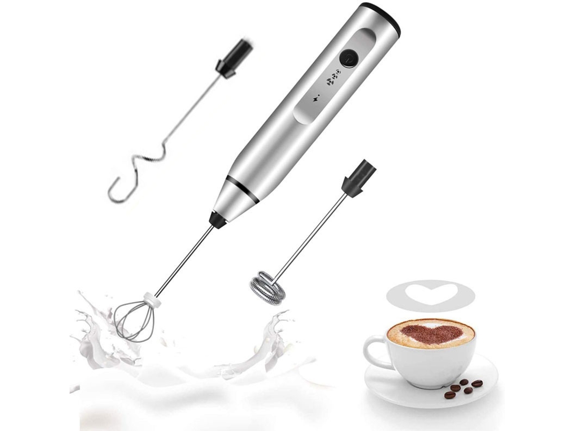 Espumador de leche, batidora eléctrica, 3 velocidades, con 3 varillas intercambiables, ideal para café, capuchino y huevos (plateado) Cuich