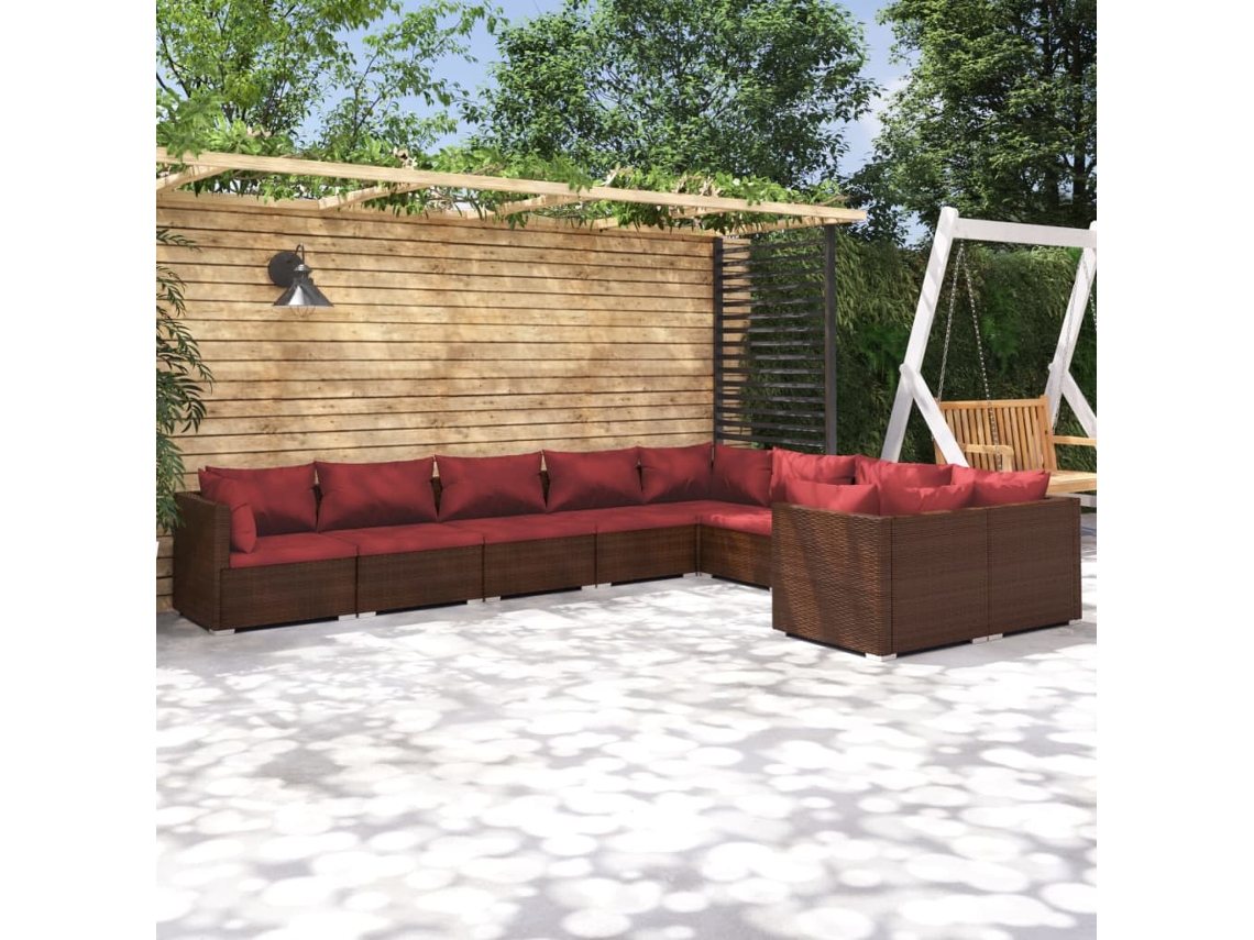 Conjunto de muebles de jardín con cojines de mimbre marrón, Dkd Home Decor