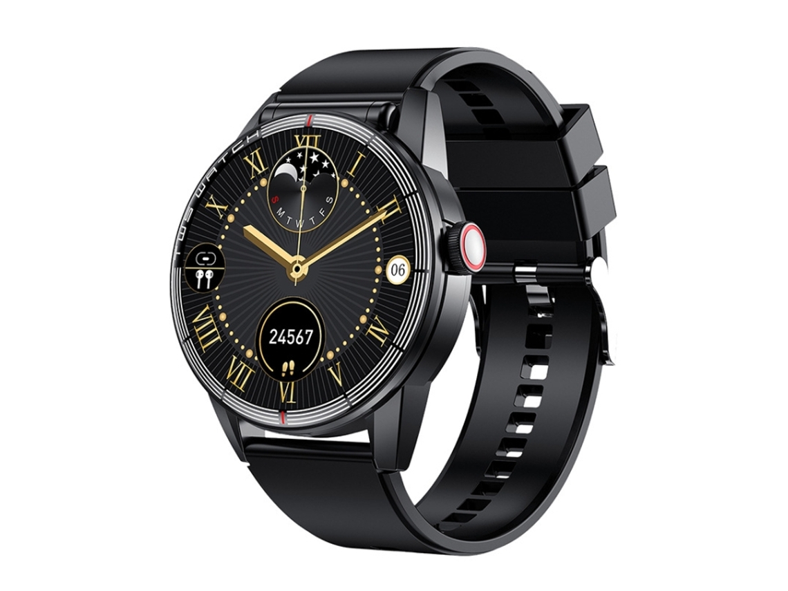 Reloj inteligente con auriculares Bluetooth TWS 2 en 1 y pantalla táctil TFT de 1,32 pulgadas (silicona negra)