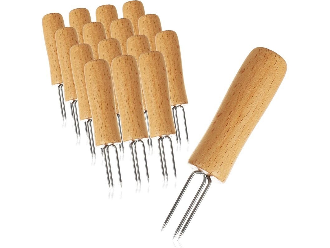 Tenedor Para Patatas Con 3 Púas De Acero Inoxidable, Inoxidable, Reutilizable, 16 Piezas Con Mango De Madera.