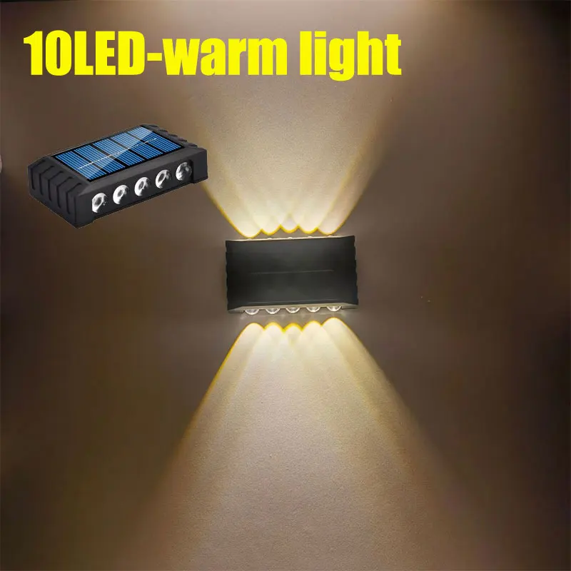 Aplique solar LED de pared (luz cálida) - Luz decorativa para exteriores/patios - Resistente al agua - Iluminación superior e inferior
