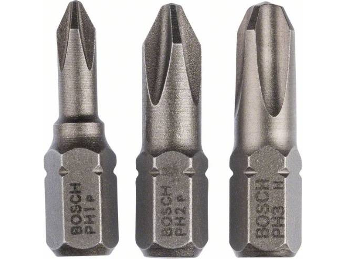 Conjunto de Puntas BOSCH Da Atornillar - Extra Hard - 3 Un Ph1; Ph2; Ph3; 25 mm
