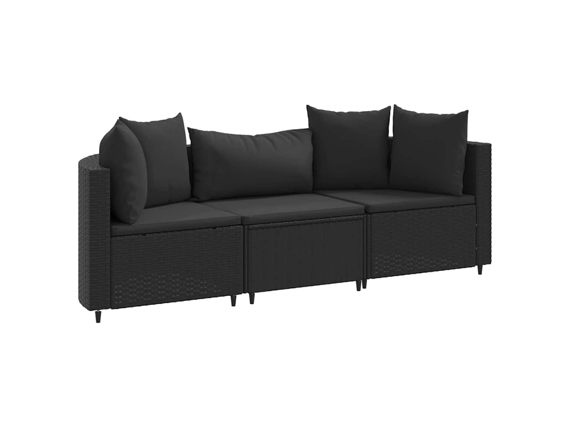 Conjunto 3 de sofás de jardín con cojines VIDAXL ratán sintético negro