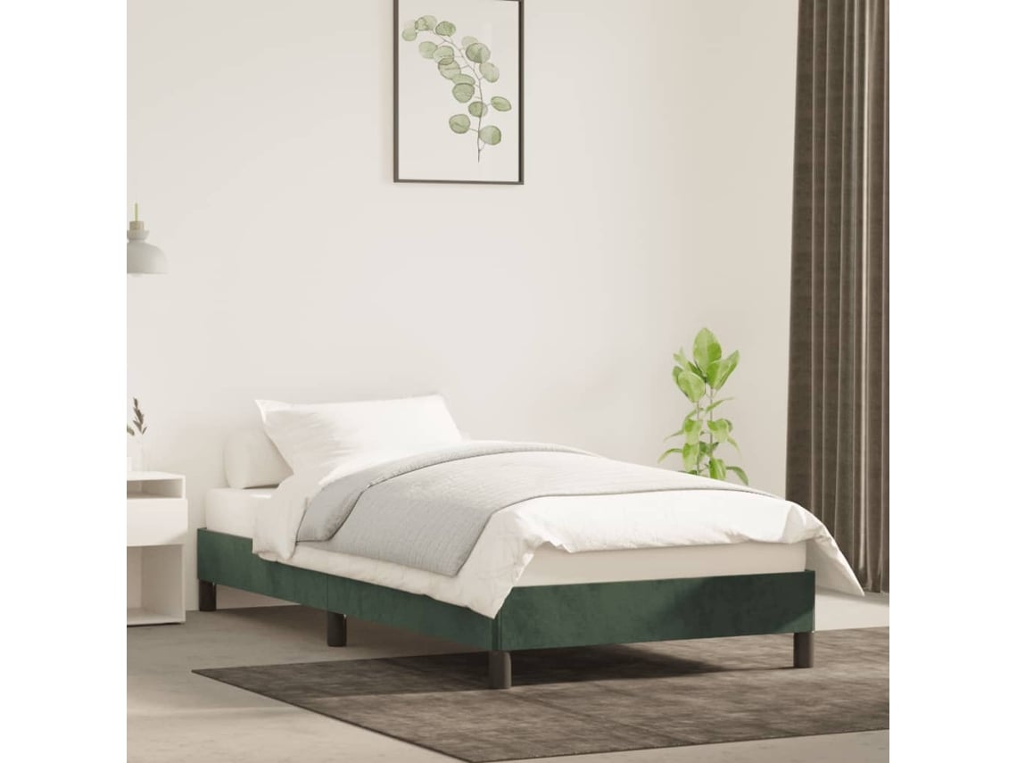 Estructura De Cama Sin Colchón Terciopelo Verde Oscuro 90x190cm