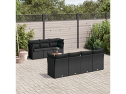 Conjunto de 8 sofás de jardín con cojines de mimbre sintético negro, Dkd Home Decor