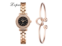 Elegante Reloj De Pulsera De Cuarzo Para Mujer Con Correa Informal, Oro Rosa, Negro.