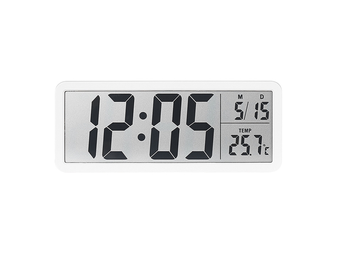 Reloj de pared LCD sencillo con pantalla de temperatura y humedad, que muestra la temperatura, la fecha y la hora en formato de 12/24 horas, color blanco. Sfushos