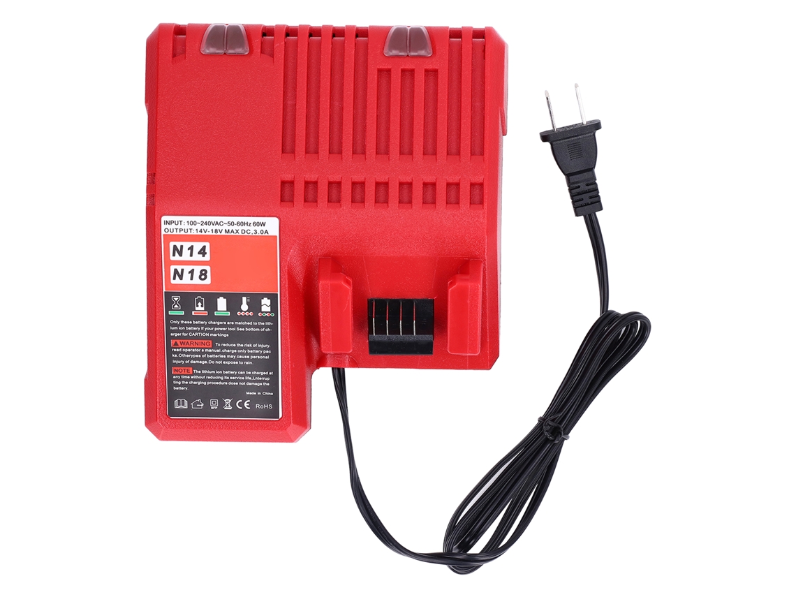 Cargador y mantenedor de baterías de litio (100-240 V, conector Milwaukee M14 M18jp)