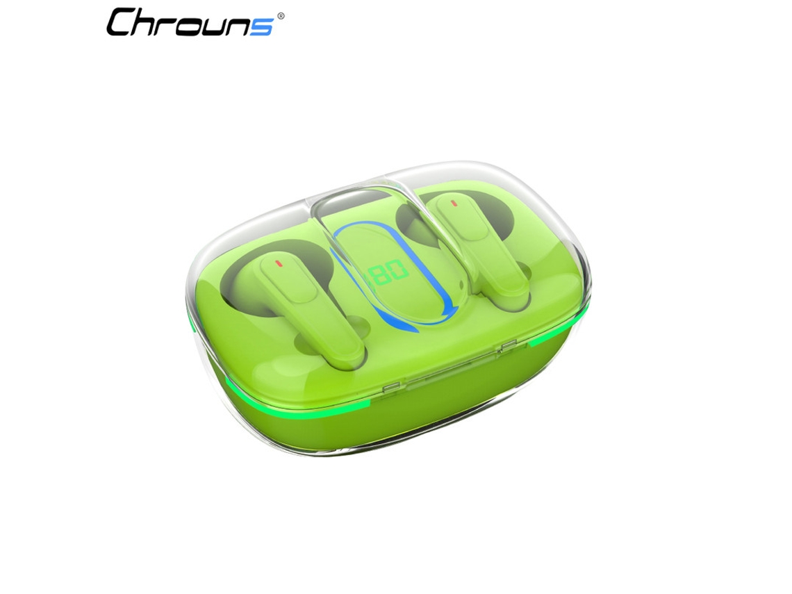 Auricular Inalámbrico Bluetooth, Chrouns Con Estuche De Carga Inalámbrica, Auriculares Estéreo En La Oreja, Verde
