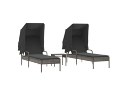 Conjunto de Tumbonas con Toldo y Mesa, 2 Piezas, Mimbre, Patas Grises, EXCLUSIVA MAISON