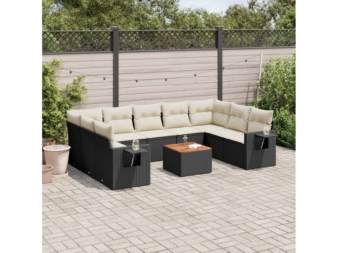 Conjunto de sofá de jardín de 10 piezas con cojines en mimbre sintético negro de DKD Home Decor