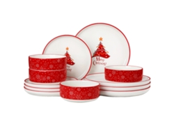 Juego de vajilla navideña, diseño de árbol festivo, material cerámico duradero, 12 piezas con forma de árbol, 2 juegos