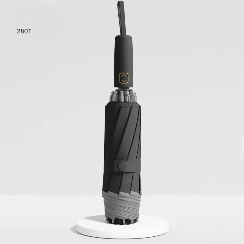 (negro 10k) Paraguas Automático Reversible, Borde De Silicona, Tejido 280t, Paraguas De Negocios De Alta Gama.