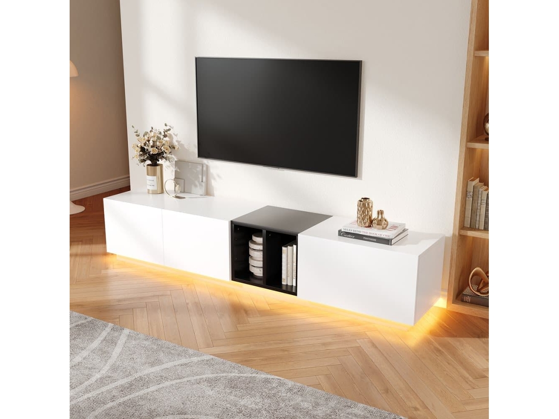 Mueble Tv Moderno - Diseño Sencillo Con Cajones Y Compartimentos Abiertos - Blanco