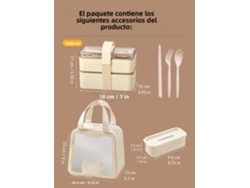 (set Marrón) Lonchera De Doble Capa Con Cubiertos Y Tapa Antifugas Apta Para Microondas, Fabricada En Plástico Ecológico.