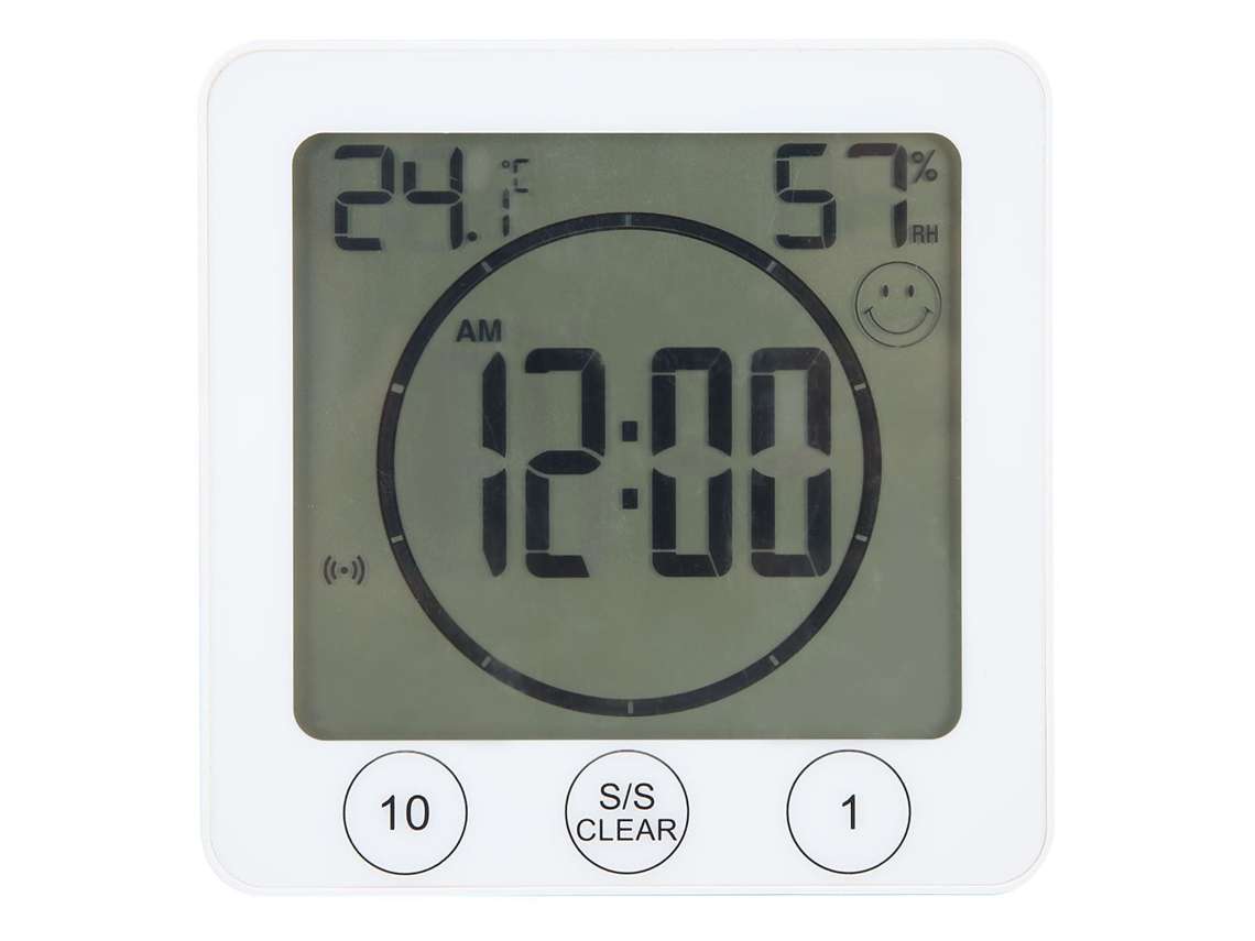 Termómetro higrómetro digital con reloj, multifuncional para el hogar, el baño y la cocina.