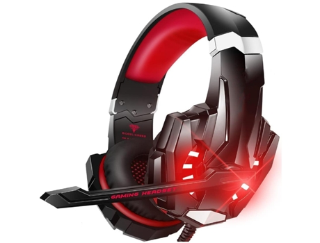 BISBISOUS G9000 Auriculares estéreo profesionales para juegos con micrófono de reducción de ruido Luz LED Adecuado para computadoras portátiles Roj...