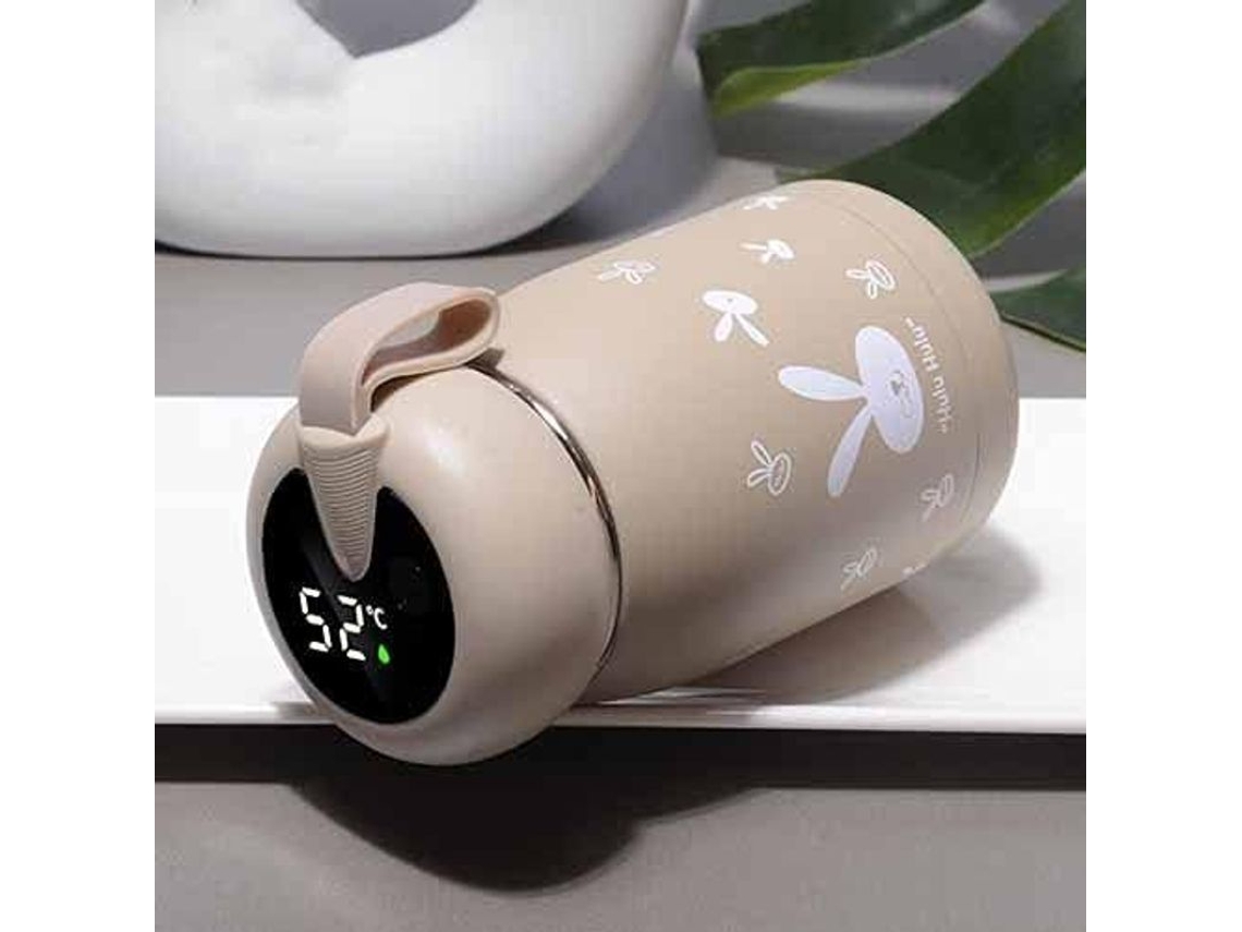 Caneca térmica 2026 em aço inoxidável com visor de temperatura LED, 320ml, marrom.