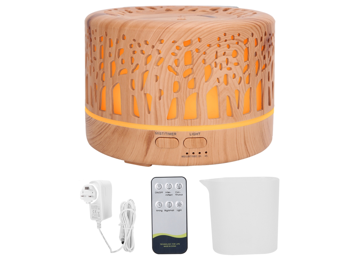 Humidificador Aromático De Grano De Madera 700ml Con 7 Luces Led Difusor De Aire (110-240v) Plug Uk
