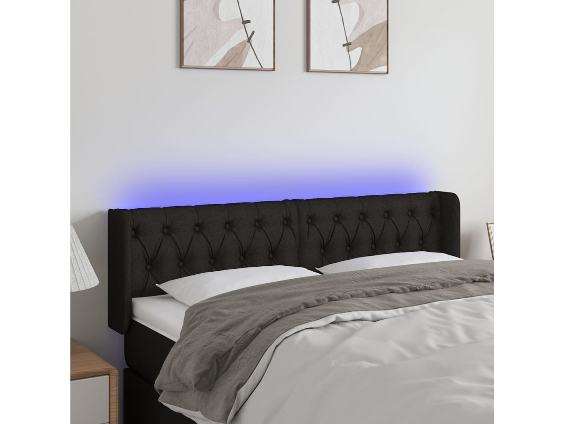 Cabecero Con Led De Tela Negro 163x16x78/88 Cm