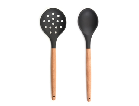 Juego de utensilios de cocina de silicona de 2 piezas para encimera utensilios de cocina de madera estilo 2 ZMDECQNA