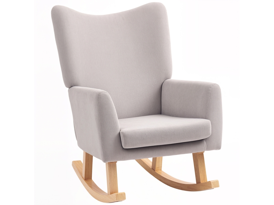 Mecedora Retro, Pana, Madera Caucho, 97x72x100cm, Gris Claro