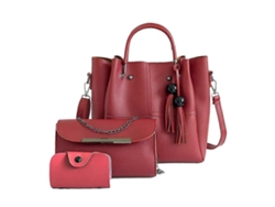 Bolso de mano de piel para mujer de 3 piezas con borla, bolso de hombro/bandolera rojo