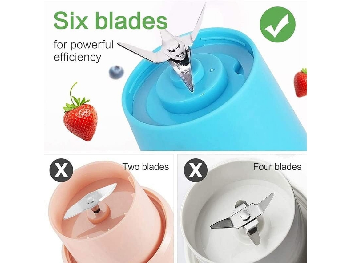 Exprimidor De Frutas Portátil Con Vaso De Batido Seis Cuchillas Usb Recargable Azul Veanxin