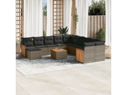 Conjunto de sofá de jardín de 12 piezas con cojines, ratán gris, DKD Home Decor