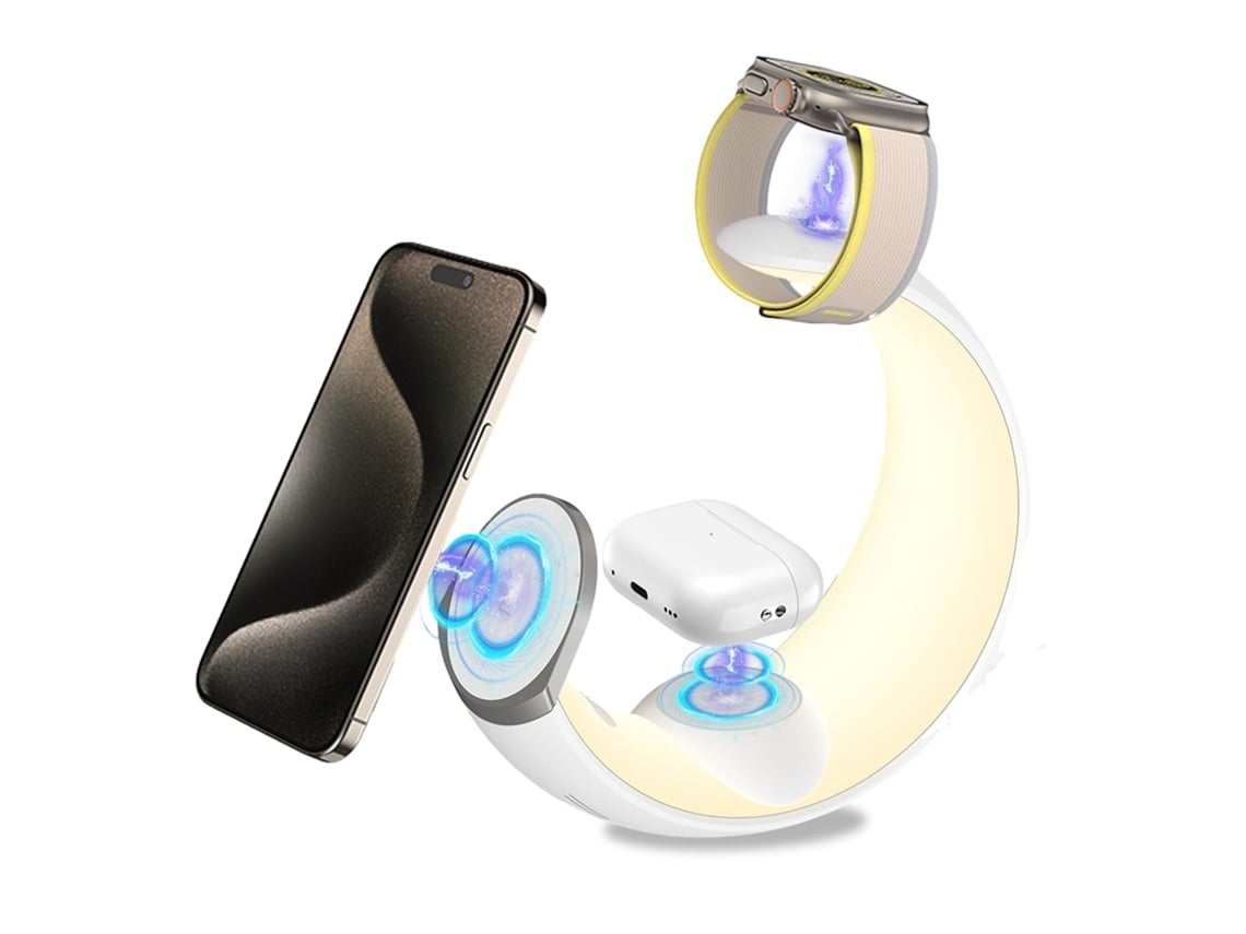 Estación De Carga Inalámbrica Luz Ambiente Led Magnéticos Relojes Para Apple Yemaesre Magnético Blanco
