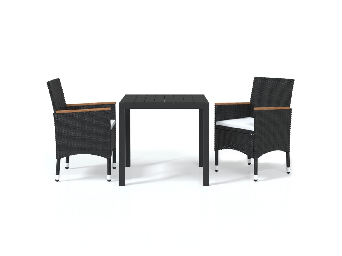 Conjunto 3 muebles jardín VIDAXL con cojines ratán sintético negro