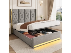 Cama De Terciopelo De 160x200cm Con Cabecero Alto, Usb, Led Y Almacenamiento Hidráulico.