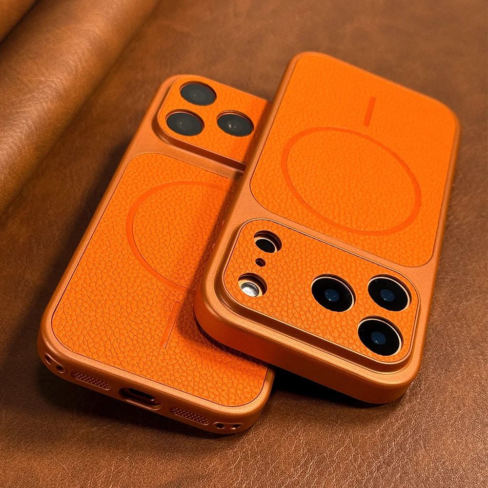 (iphone 17 Pro Max Naranja) Funda Protectora Magnética Magsafe Con Carga Inalámbrica Y Cubierta Trasera Reforzada